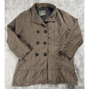 Vintage Last Kiss Tweed Brown Herringbone Pea Coat Jacket Plus Size 2X 90s